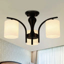 Traditional Black Semi Flush Mount Ceiling Light With Frosted Cylinder Glass Shades - Ideal For