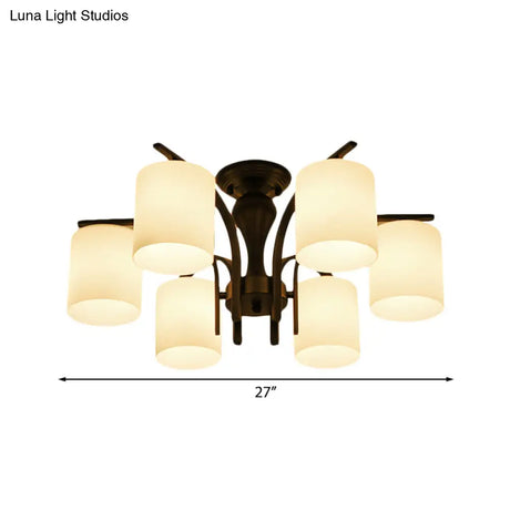 Traditional Black Semi Flush Mount Ceiling Light With Frosted Cylinder Glass Shades - Ideal For
