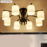 Traditional Black Semi Flush Mount Ceiling Light With Frosted Cylinder Glass Shades - Ideal For