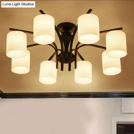 Traditional Black Semi Flush Mount Ceiling Light With Frosted Cylinder Glass Shades - Ideal For