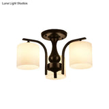 Traditional Black Semi Flush Mount Ceiling Light With Frosted Cylinder Glass Shades - Ideal For