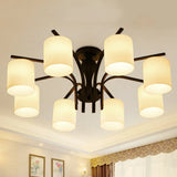 Traditional Black Semi Flush Mount Ceiling Light With Frosted Cylinder Glass Shades - Ideal For