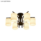 Traditional Black Semi Flush Mount Ceiling Light With Frosted Cylinder Glass Shades - Ideal For