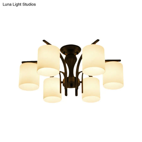 Traditional Black Semi Flush Mount Ceiling Light With Frosted Cylinder Glass Shades - Ideal For