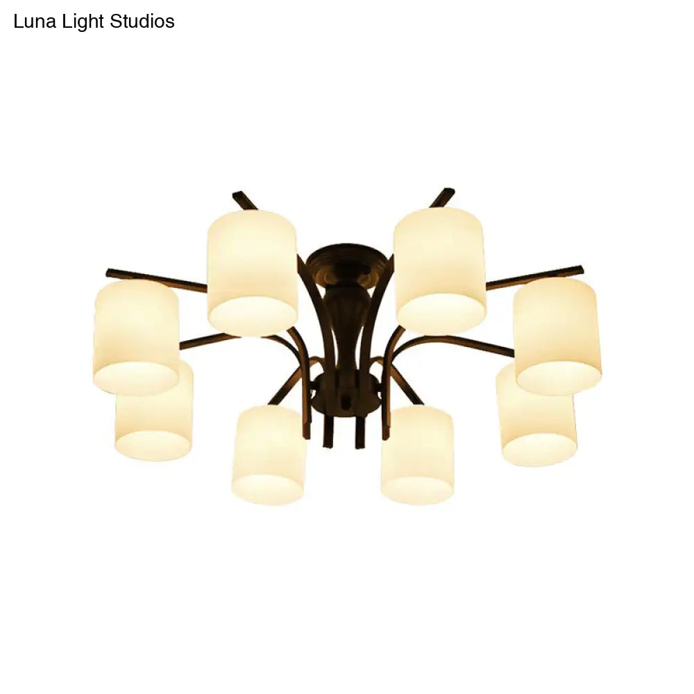 Traditional Black Semi Flush Mount Ceiling Light With Frosted Cylinder Glass Shades - Ideal For