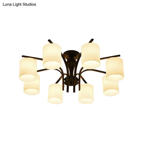 Traditional Black Semi Flush Mount Ceiling Light With Frosted Cylinder Glass Shades - Ideal For