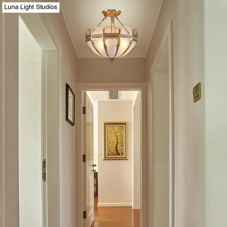 Traditional Brass 4 - Bulb Umbrella Semi Flush Mount Ceiling Light Fixture With Frosted Glass