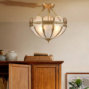 Traditional Brass 4 - Bulb Umbrella Semi Flush Mount Ceiling Light Fixture With Frosted Glass