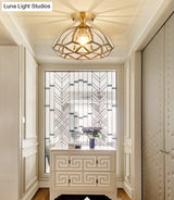 Traditional Brass Beveled Glass Ceiling Lighting Fixture - Close-To-Ceiling Mount