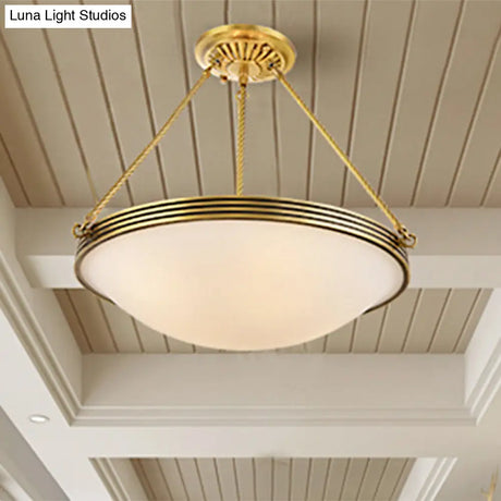 Traditional Brass Bowl Chandelier - Opal Glass Pendant Light Fixture 4-Light 15/19 Wide