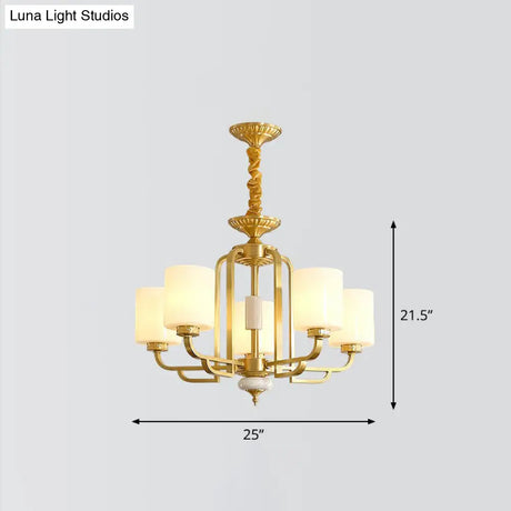Traditional Brass Ceiling Hang Light With Milky Glass For Living Room