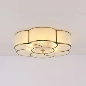 Traditional Brass Floral Flush Mount Lamp For Bedroom With Frosted Glass 3 /