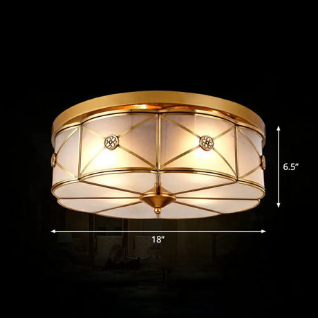 Traditional Brass Floral Water Glass Ceiling Flush Mount Light For Bedrooms / 18’