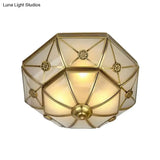 Traditional Brass Flush Mount Ceiling Light Fixture With Frosted Glass Flower Design For Bedroom
