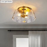 Traditional Brass Flush Mount Lamp With 3 Water Glass Shade – Living Room Ceiling Light Fixture