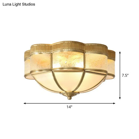 Traditional Brass Flushmount Lighting With Frost Glass And Scalloped Edge