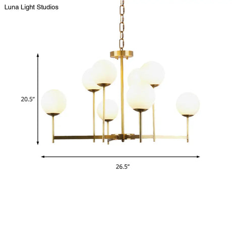 Traditional Brass Globe Chandelier Light With Frosted Glass - 6/8 Bulbs Hanging Ceiling Fixture