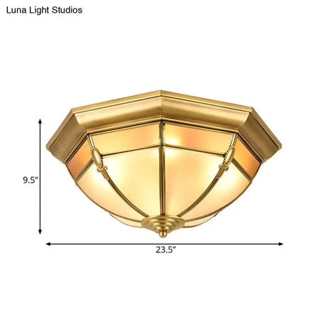 Traditional Brass Metal Dome Flush Mount Lamp - 3/4/6 Lights Ceiling Lighting For Living Room
