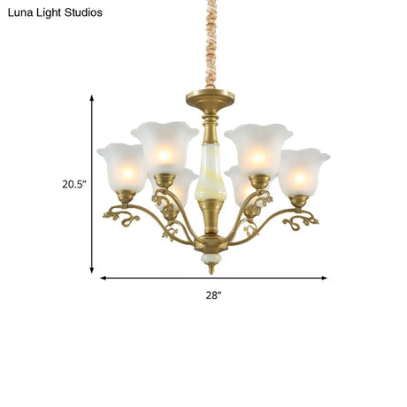 Traditional Brass Scalloped Chandelier - Frosted Glass Pendant Light Fixture (3/6/8 Lights) For