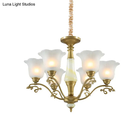 Traditional Brass Scalloped Chandelier - Frosted Glass Pendant Light Fixture (3/6/8 Lights) For