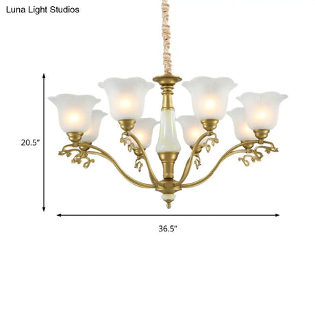 Traditional Brass Scalloped Chandelier - Frosted Glass Pendant Light Fixture (3/6/8 Lights) For