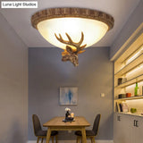 Traditional Brown Dome 3 - Head Resin Flush Mount Light Fixture - Close - To - Ceiling Lamp For