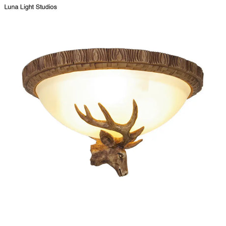 Traditional Brown Dome 3 - Head Resin Flush Mount Light Fixture - Close - To - Ceiling Lamp For