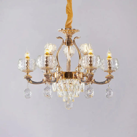 Traditional Chandelier Dining Room Light With Clear Rippled Glass Shade 9 /