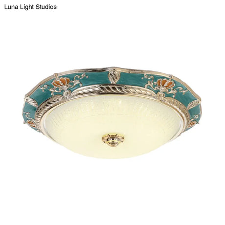 Traditional Crown Resin Flush Light Fixture - Led Flushmount Lighting In Apricot/Green Bedroom