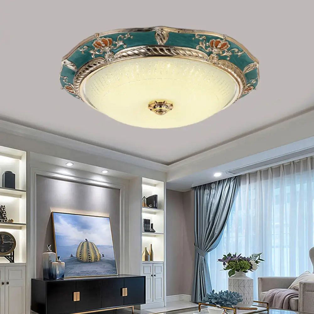 Traditional Crown Resin Flush Light Fixture - Led Flushmount Lighting In Apricot/Green Bedroom Green