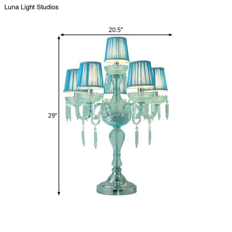 Traditional Crystal Blue Nightstand Lamp With Fabric Shade - Sleep In Style 5/6/7 Bulb Candlestick