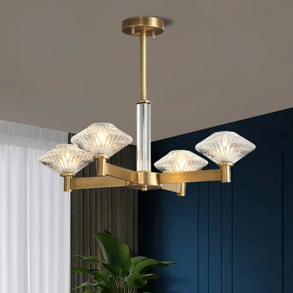 Traditional Crystal Pendant Chandelier With Radial Suspension Lighting - Gold (4/6 Bulbs) 4 /