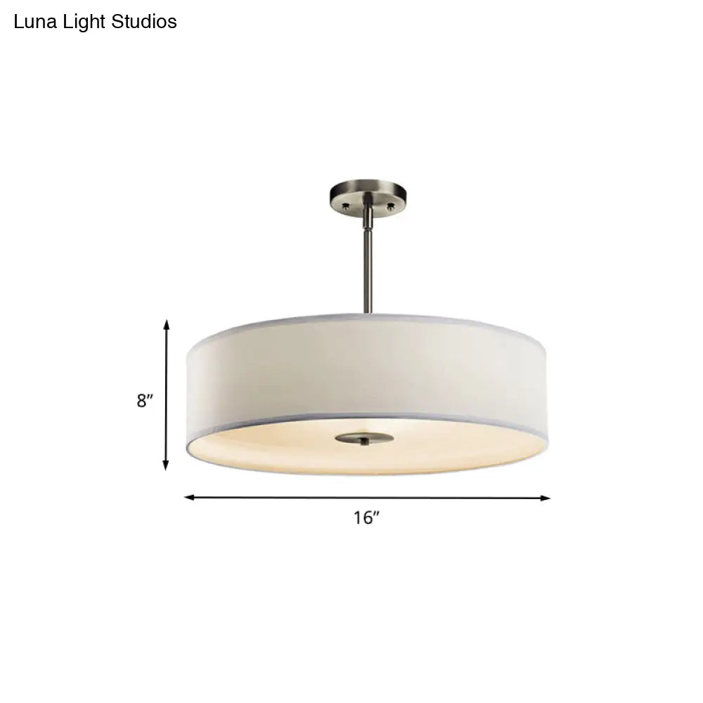 Traditional Drum Living Room Ceiling Light Fixture - Semi Mount White Fabric 4 Lights
