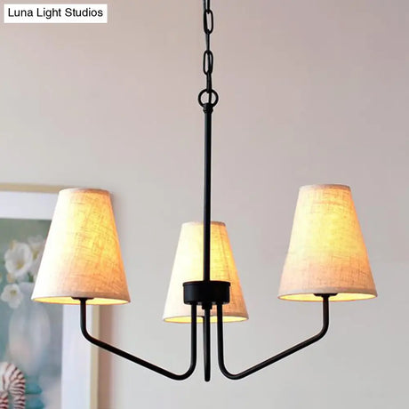 Traditional Fabric Conical Hanging Chandelier With 3/5/6 Lights - Flaxen Pendant Light For Living