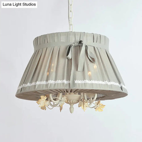 Traditional Fabric Drum Pendant Chandelier - Beige Hanging Light Fixture For Dining Room (4 Lights)
