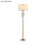 Traditional Fabric Round Shade Floor Standing Lamp With Crystal Orbs - Multicolor/Clear