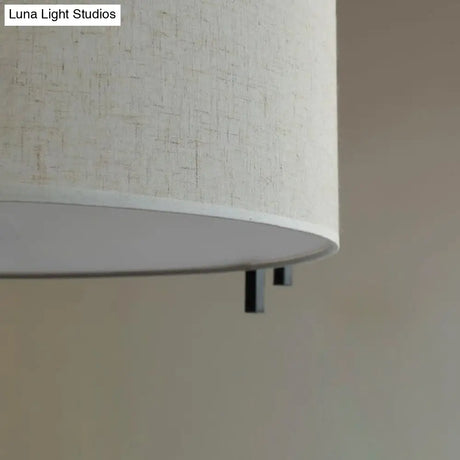 Traditional Flaxen Fabric Drum Ceiling Mount Light For Living Room