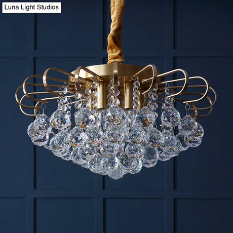 Traditional Floral Crystal Ball Pendant Chandelier In Gold - 3/5 Bulbs 14’/18’ Wide