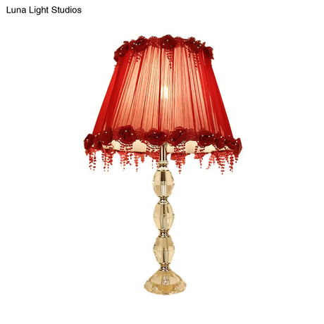 Traditional Flower Prismatic Crystal Night Lamp - Red Table Light For Living Room