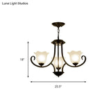 Traditional Flower Shape Frosted Glass Ceiling Chandelier With Black Finish - Ideal For Living Room