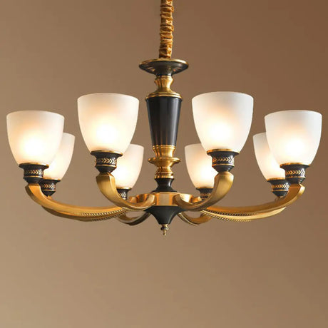 Traditional Frosted Glass Bell Chandelier - Black-Bronze Hanging Ceiling Light For Living Room 8 /