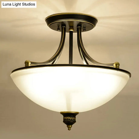 Traditional Frosted Glass Bowl Shaped Kitchen Ceiling Light Fixture - 4 - Light Semi Flush