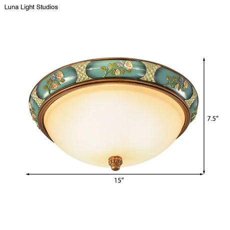 Traditional Frosted Glass Ceiling Light In Bronze - 3 Lights Flushmount Wide (15’/19’) For Corridor