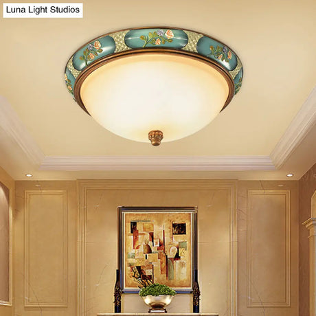 Traditional Frosted Glass Ceiling Light In Bronze - 3 Lights Flushmount Wide (15’/19’) For Corridor