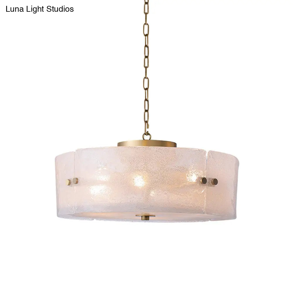 Traditional Frosted White Glass Chandelier - Circular Design With 4 Brass Pendant Lights