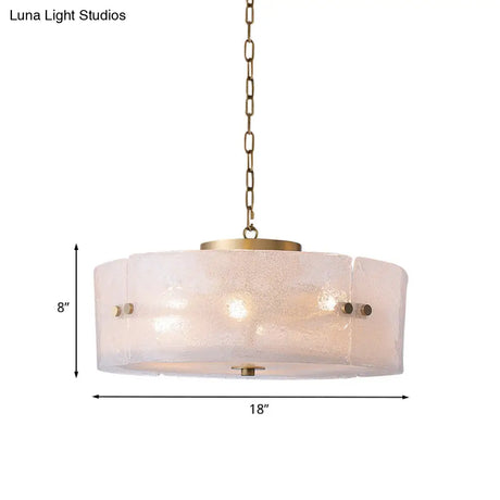 Traditional Frosted White Glass Chandelier - Circular Design With 4 Brass Pendant Lights