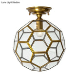 Traditional Glass Semi Flush Ceiling Lamp In Brass - Clear/Cream/Textured White 8 - 16’ Wide