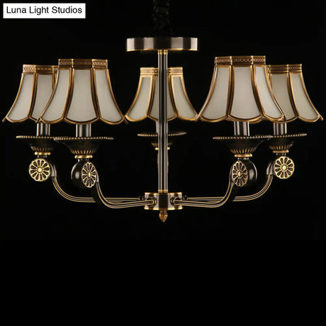 Traditional Gold & Black Flared Chandelier With Frosted Glass For Bedroom Suspension Light