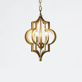 Traditional Gold Metal Hanging Candle Chandelier With Cage For Dining Room - 3 Bulbs 12.5/28 Wide /