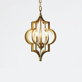 Traditional Gold Metal Hanging Candle Chandelier With Cage For Dining Room - 3 Bulbs 12.5/28 Wide /